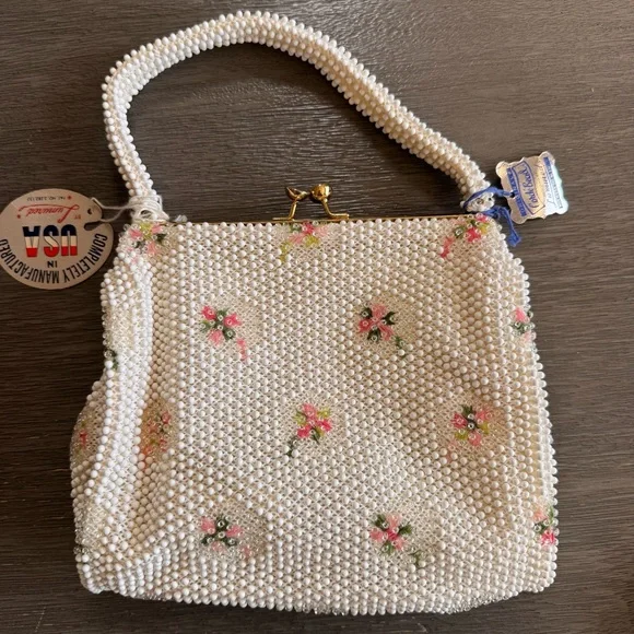 Vintage NWT Corde Bead Beaded Floral Purse Bag Deadstock - Picture 4 of 12